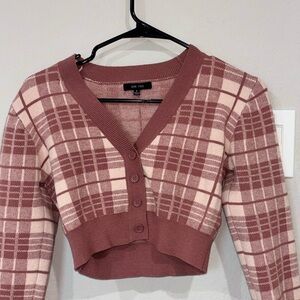 Pink Plaid Cropped Cardigan Sweater